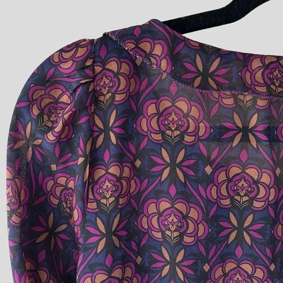 LOFT |  NWOT | LONG SLEEVED BOHO BLOUSE NAVY BLUE PURPLE | SIZE: EXTRA SMALL - Picture 8 of 11